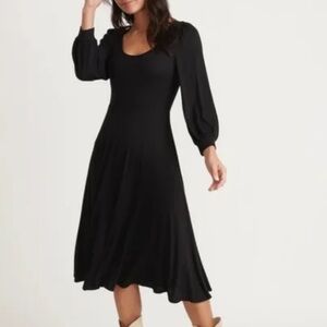 Marine Layer Lexi Black Long Sleeve Fit n Flare Midi Dress Size XS